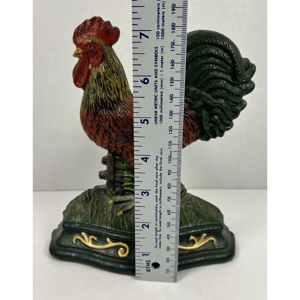 Vintage Cast Iron Rooster Doorstop Farmhouse Chicken Decor 7